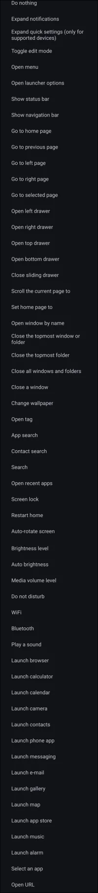 Launcher Action dialog