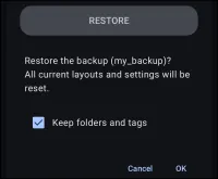 Backup restore dialog Backup restore dialog