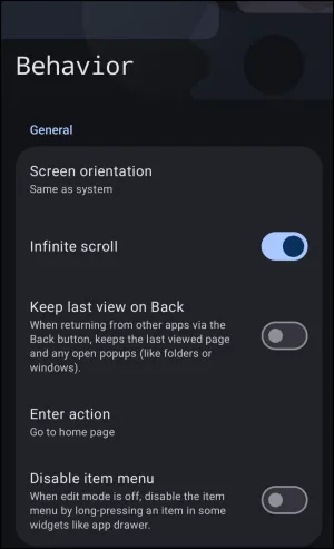 Behavior Options: General Behavior Options: General