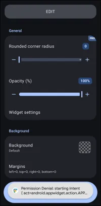 Application Widget NOT configurable